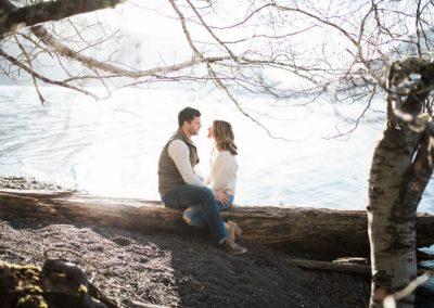 Couples Photography Pacific Northwest driftwood lake trees outdoor adventure photography